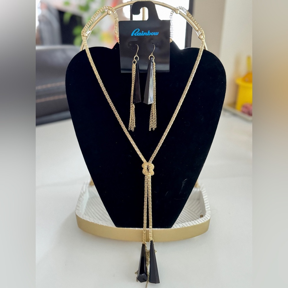 Rainbow Gold Tone and Black Earrings & Necklace Set